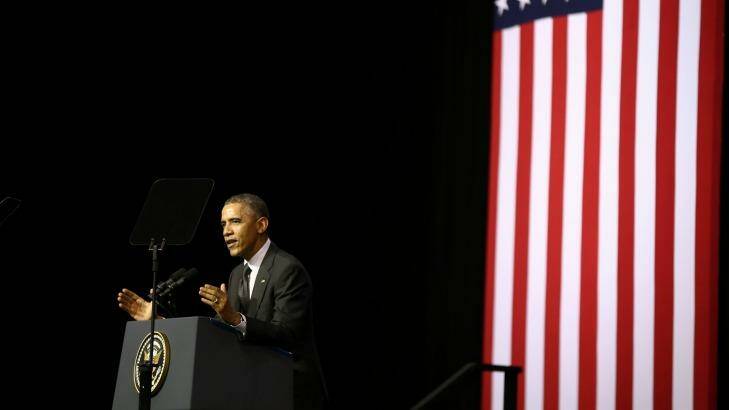 Wide-ranging: US President Barack Obama delivers his speech in Brisbane. Photo: Alex Ellinghausen