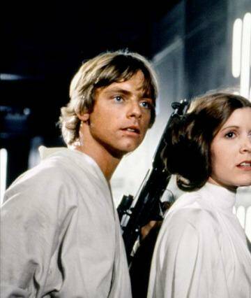 A still from the original Star Wars (1977) movie. Luke Skywalker (Mark Hamill),  
Princess Leia (Carrie Fisher) and Han Solo (Harrison Ford) all return for The Force Awakens.
 Photo: Lucasfilm