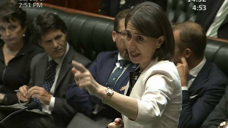 NSW Premier Gladys Berejiklian after she was asked about the land titles registry privatisation during Question Time on Thursday. Photo: Screenshot