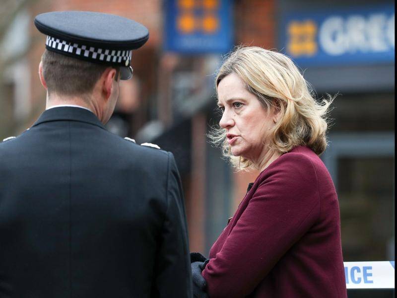 UK Home Secretary Amber Rudd has visited Salisbury, where an ex-spy and his daughter were poisoned.