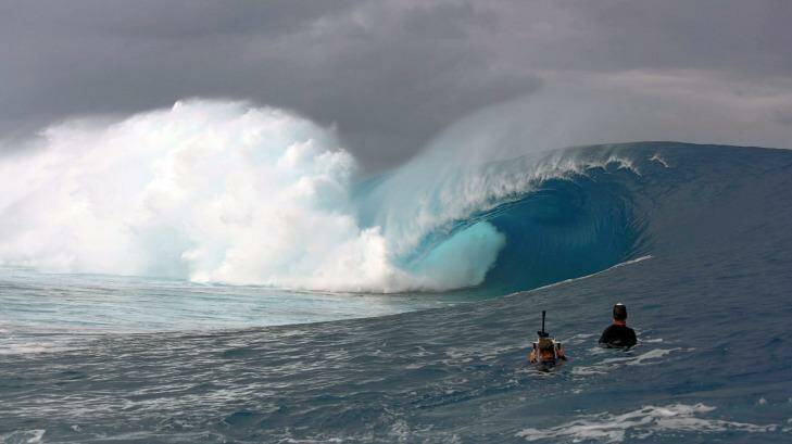 A pre-comp wipeout at Teahupoo left one surfer with a fractured skull. Photo: Gregory Boissy