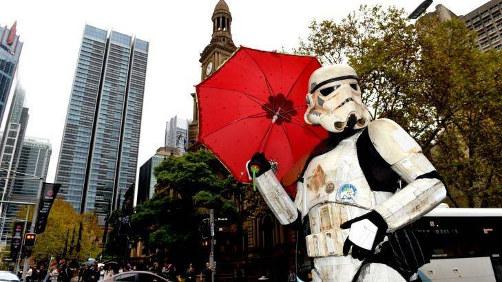 Dressed as a Star Wars "sandtrooper", Scott Loxley has walked around Australia to raise money for Monash Children's Hospital. Photo: Steven Siewert