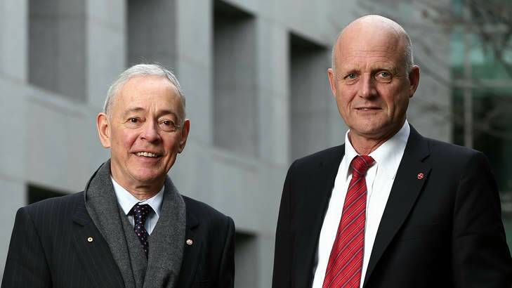 Family First senator Bob Day and LDP senator David Leyonhjelm disagree with a government proposal to force the unempoyed to apply for 40 jobs a month. Photo: Alex Ellinghausen