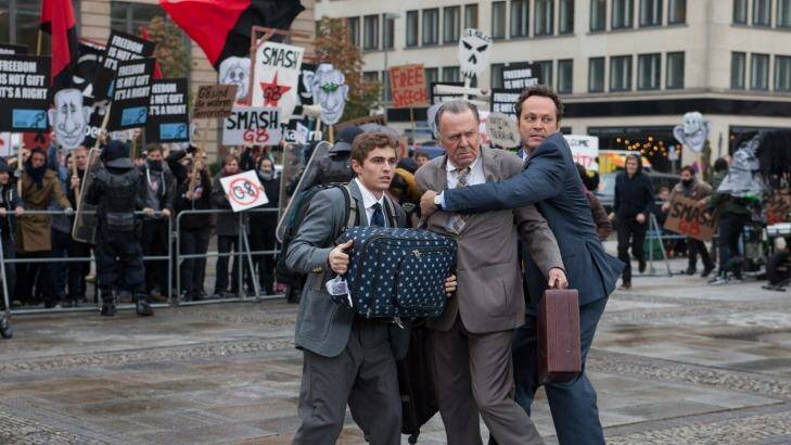 Dave Franco, Tom Wilkinson and  Vince Vaughn in <i>Unfinished Business</i>. Photo: Jessica Miglio