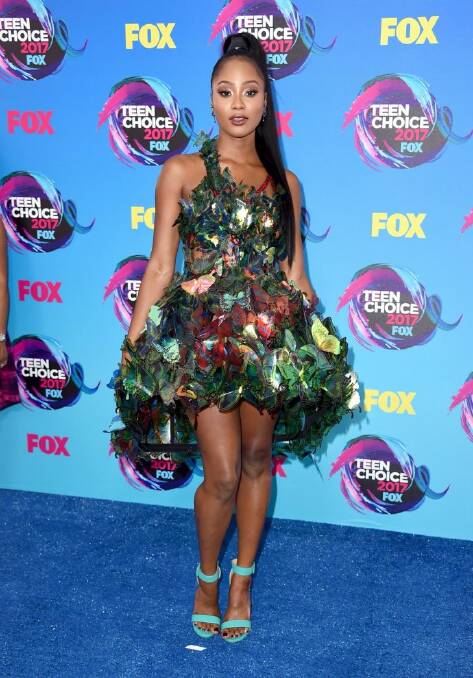 Nia Sioux arrives at the Teen Choice Awards at the Galen Center on Sunday, Aug. 13, 2017, in Los Angeles. (Photo by Jordan Strauss/Invision/AP)