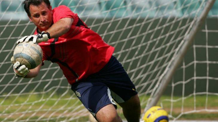 Safe pair of hands: Anthony LaPaglia during a Sydney FC training session in 2006. Photo: Steve Christo