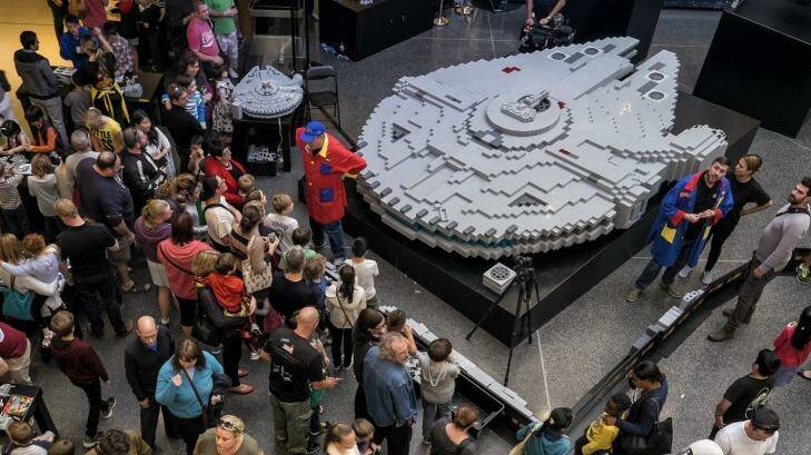 The world's biggest Millennium Falcon made of Lego has been built in Melbourne's Westfield Southland. Photo: Luis Ascui