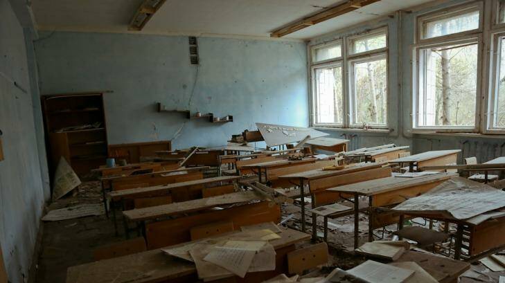 Time warp: An abandoned classroom in the danger zone. Photo: Jan Villalon