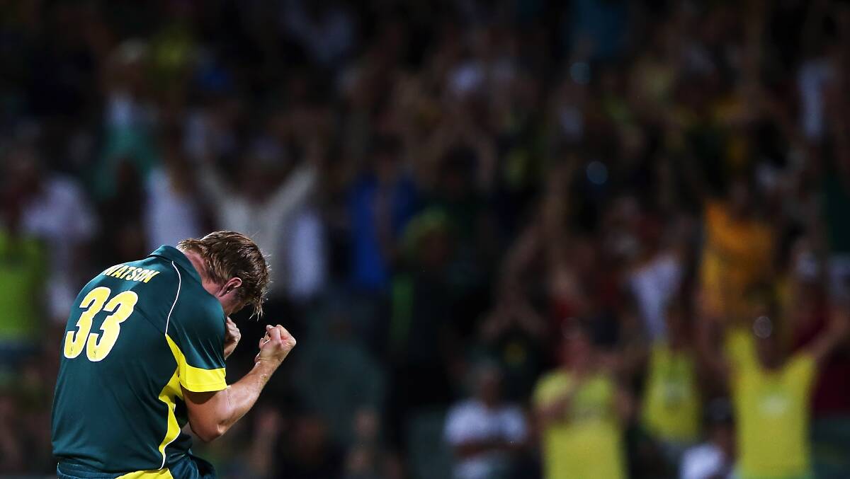 Shane Watson of Australia celebrates after Australia defeats England. Picture: Getty