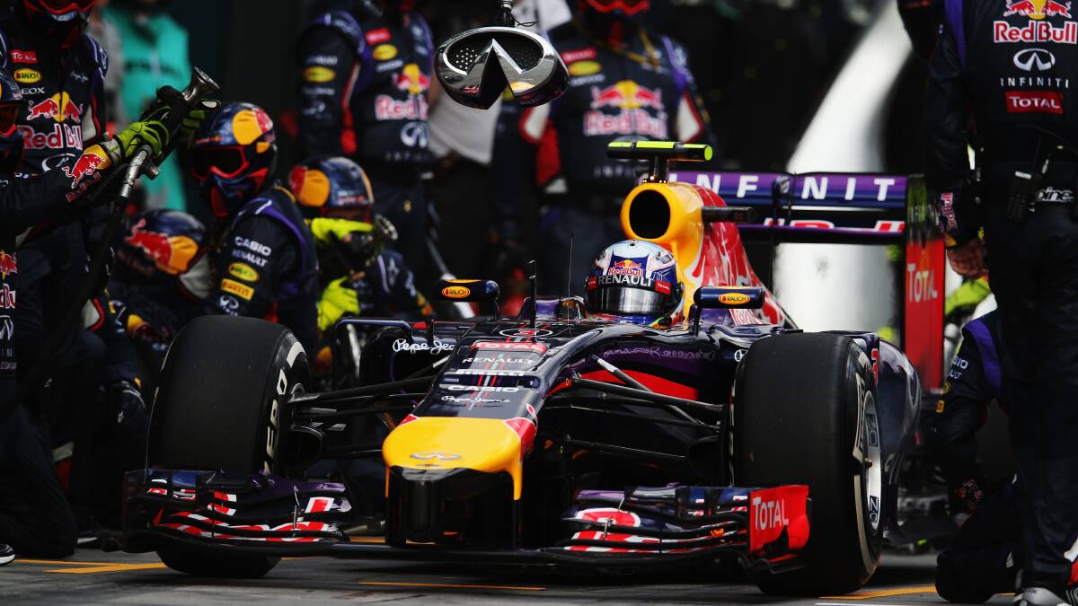  Daniel Ricciardo of Australia and Infiniti Red Bull Racing drives in for a pitstop. PHOTOS: GETTY IMAGES