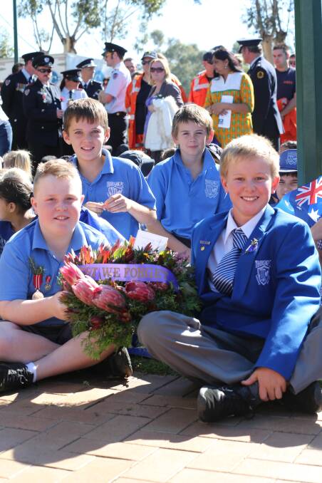 Anzac Day 2014 Memorial Park, Michael Cudmore, Angus Brown, Tyrone Harrison and Archie Triggs. 