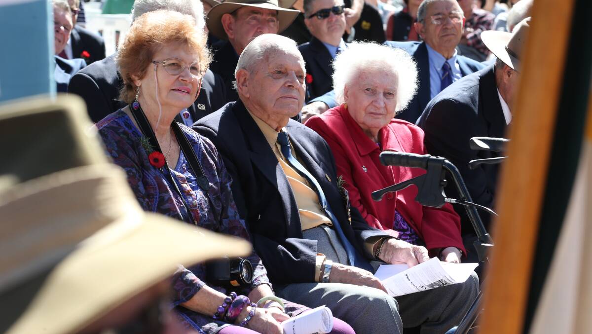 Anzac Day 2014 Memorial Park, Pam Kensett-Smith with her uncle and aunty Max and May Hamilton.