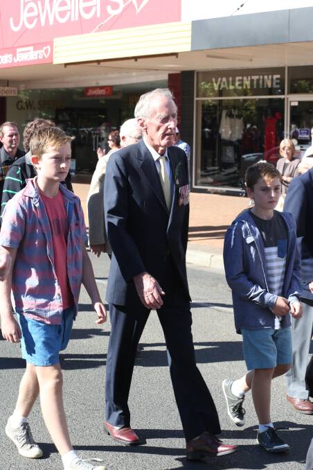 Anzac Day 2014 Banna Ave Griffith, Reg Gilbert with his grandsons Jack Gilbert 12,  and Liam Gilbert 10. 