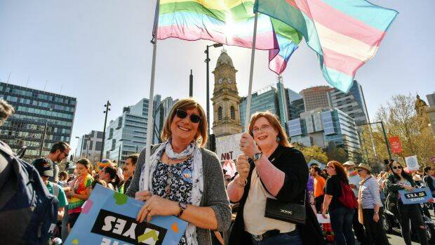 "Yes" campaign supporters at a rally in Adelaide. Photo: AAP
