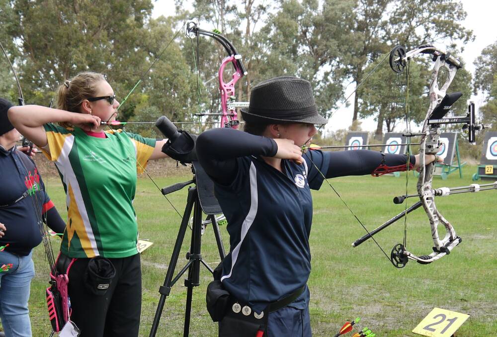 FACE OFF: Maddie Salvestro (left) and highly-rated Victorian archer Maddie McSwain duke it out at the Victorian State Target Titles.