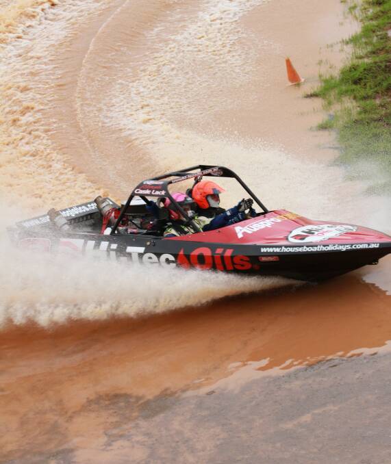OUT IN FRONT: Brooke Dixon, pictured here racing at Lake Wyangan last year, is currently top of the Hi-Tec Oils Australian V8 Superboats Championship points tally after one round.