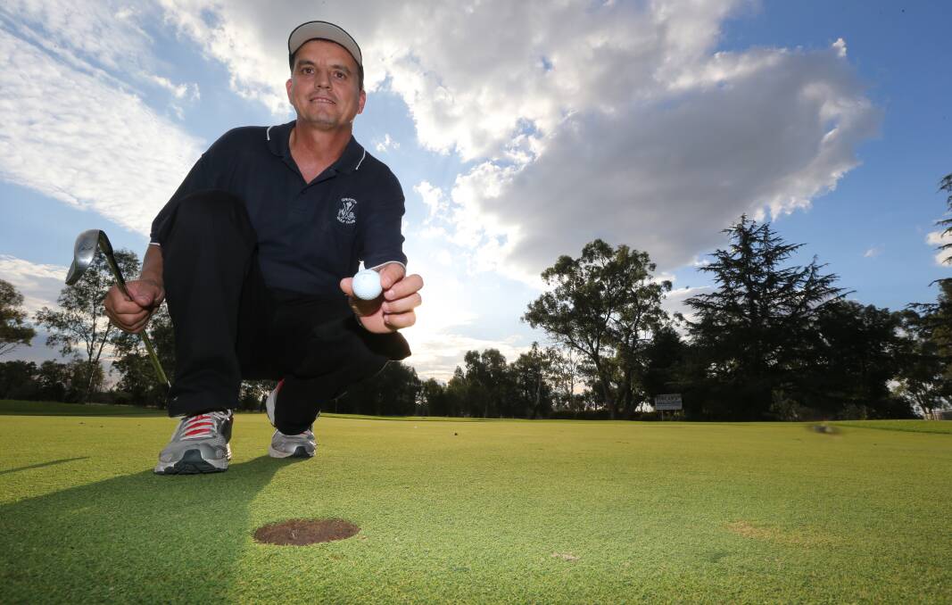 MIRACLE SHOT: Brian Grandi needed just one stroke to find the hole on the seveth at the Griffith Golf Club on Saturday. He became the third player this year to achieve an elusive hole-in-one.