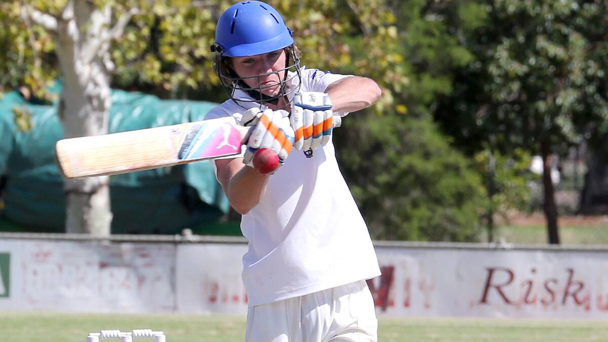 TAKE THAT: Griffith's Jake Breed releases his frustrations yesterday afternoon via this pull shot. It was a tough day for the local batsmen as Leeon claimed a comfortable win in the Creet Cup final.