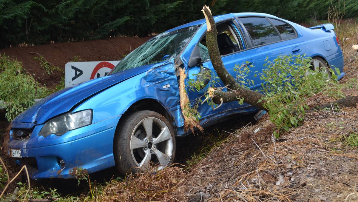 LUCKY ESCAPE: Fabian Salvestro's car lies in a drainage ditch in Hanwood after a breathtaking accident on Thursday.