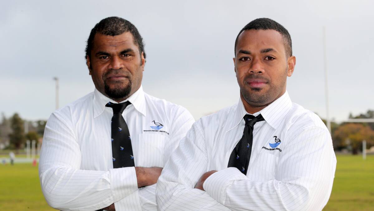 CHALLENGE: Griffith Blacks players Marika Vunibaka and Dan Rawaqa will play in the curtain raiser for the Canberra Brumbies v Western Force match tonight.