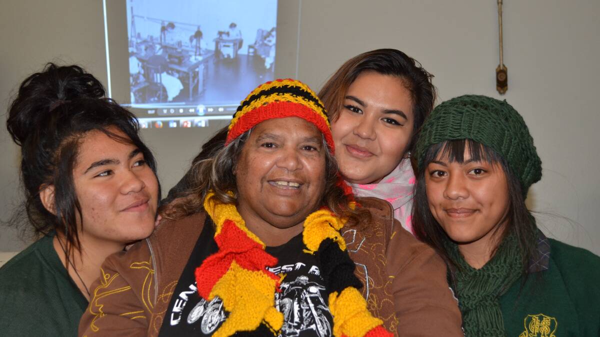 INSPIRATIONAL: Griffith High School students Penina Nauer, Ngavero Tei and Alaisa Misiloi meet Indigenous elder Aunty Mary Hooker (centre) on Friday after hearing her harrowing story about life inside Parramatta Girls Home.