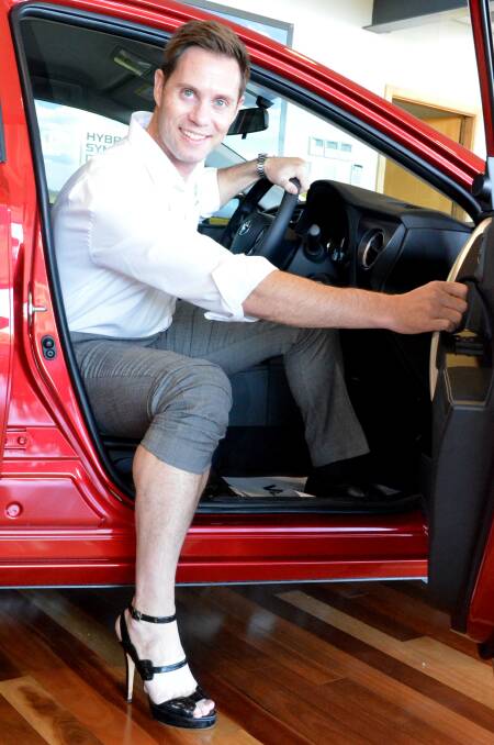 WALK THE WALK: Dean Owen from Owen Toyota steps out in women's shoes for a good cause. He will be among those participating in the Walk a Mile in her Shoes march for White Ribbon Day.