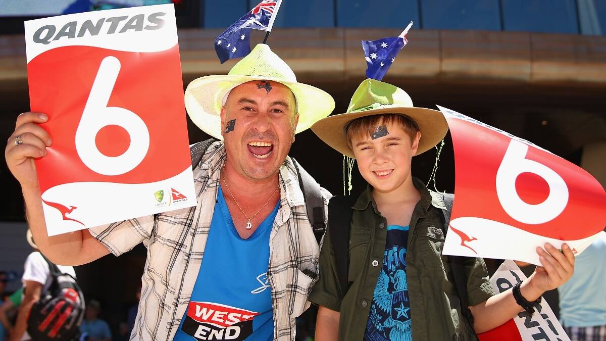 Fans arrive Matthew Prior to game five of the One Day International Series between Australia and England at Adelaide Oval on Australia Day. Picture: Getty.