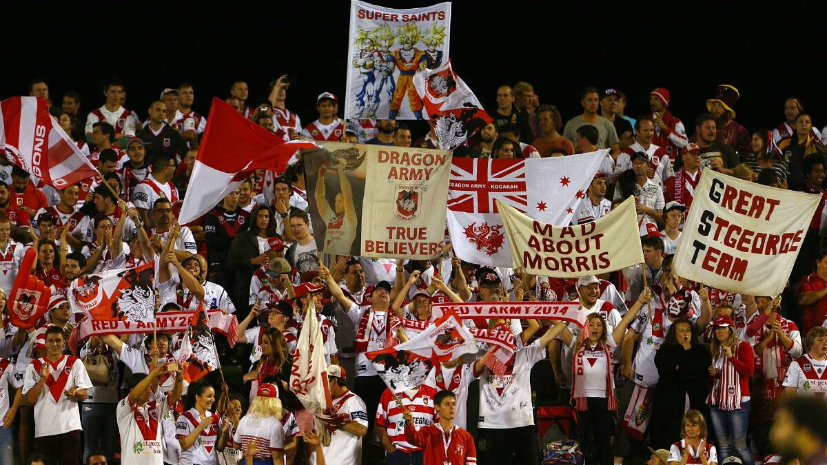 Dragons fans show their support during the round four NRL match between the St George Illawarra Dragons and the Brisbane Broncos at WIN Stadium . Picture: Getty