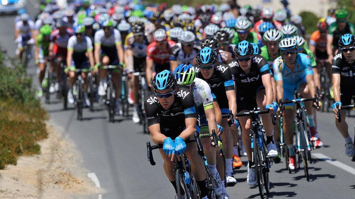 Austrian rider Bernard Eisel from team Sky on the front of the Peloton during Stage Five of the Tour Down Under. Photo: Getty.