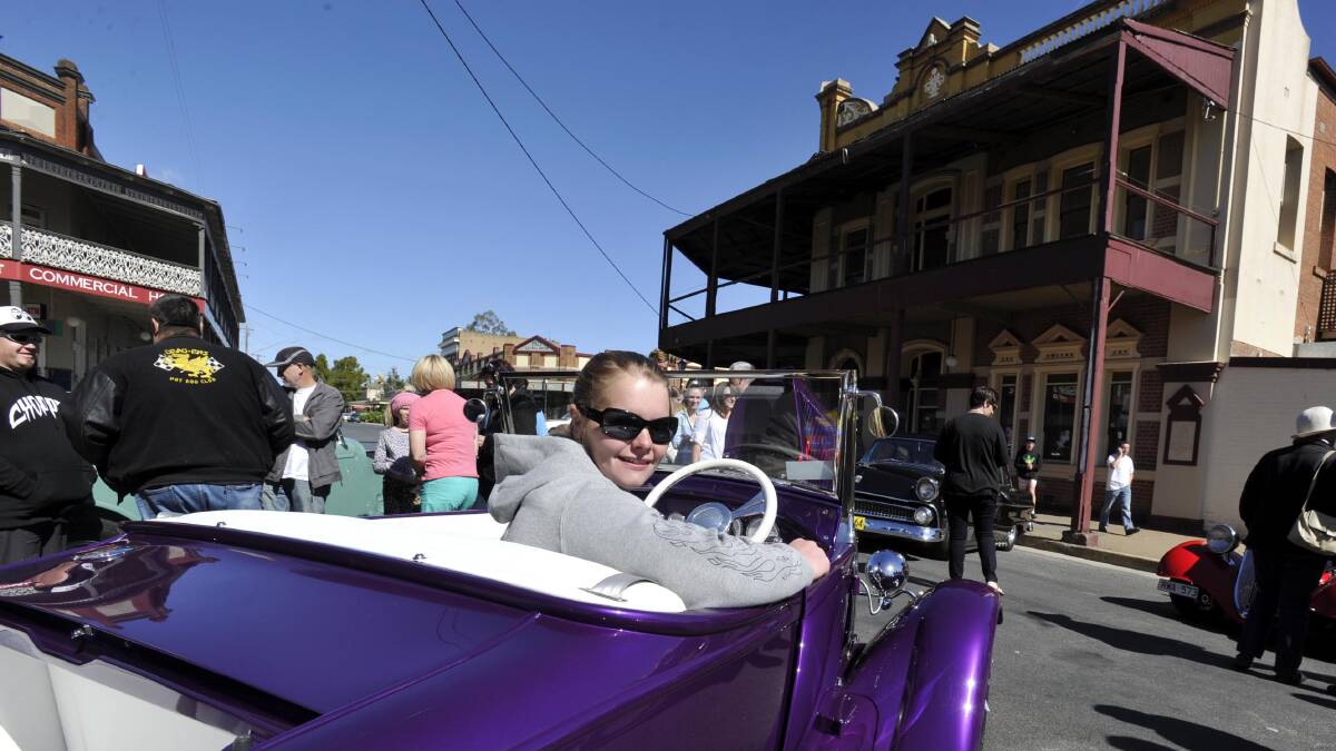 JUNEE: Kelly Kendall from the Mornington Peninsula in her 1929 A model roadster. The cars came across from Narrandera, where the big Hot Rod spectacular is being staged. Picture: Les Smith, The Daily Advertiser