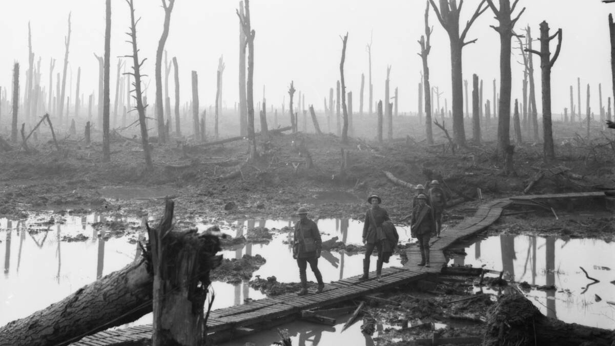 SHATTERED: Soldiers from the 4th Division AIF field artillery during the Battle of Passchendaele in October 1917. PHOTO: Frank Hurley (Australia, 1885-1962); AWM E01220