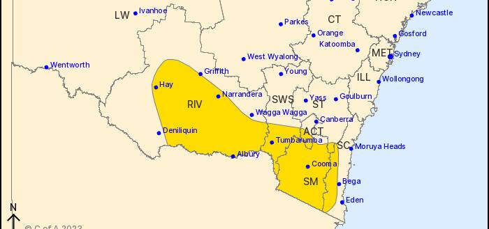 The area covered by the severe weather warning issued by the Bureau of Meteorology on Tuesday, October 3. Picture by Bureau of Meteorology