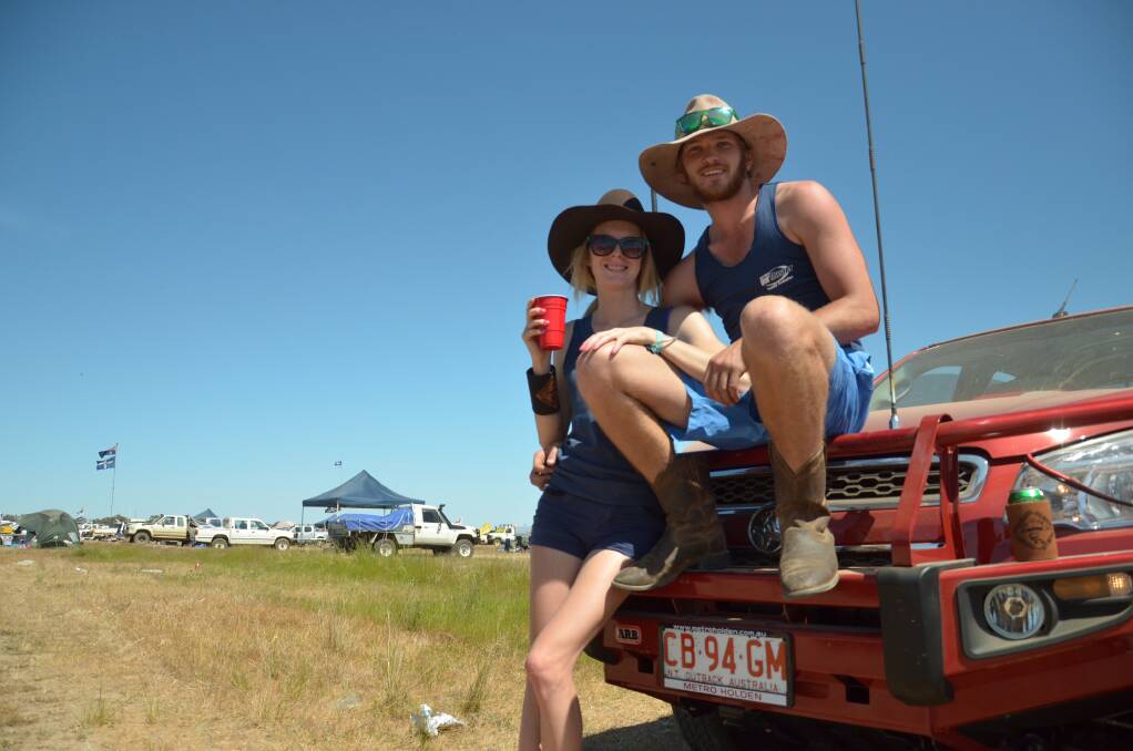 TERRITORIANS: Melissa Maybery and Ben Lehmann from Alice Springs were among 18000 people and 5988 ute owners at the Deniliquin Ute Muster. Picture: Declan Rurenga