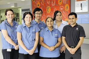 NEW RECRUITS: Nursing graduates Jenna Stott, Vaneet Sachdeva, Denis, and Jennifer Smith will spend the year at Griffith Base Hospital, while Sajid Pathan (front right) will work in Narrandera and Emma Hart (back right) will be based in Deniliquin.