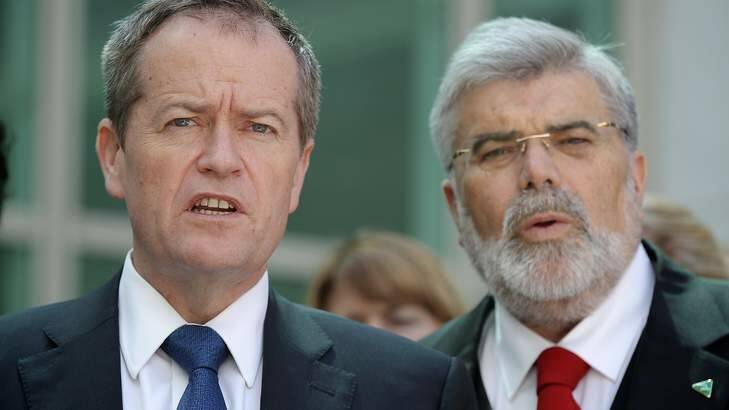 Opposition Leader Bill Shorten and Labor's industry spokesman Senator Kim Carr have criticised the Abbott government after Toyota announced it was ending manufacturing in Australia. Photo: Alex Ellinghausen
