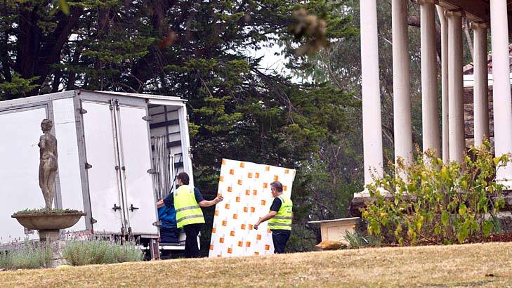 Protective measures: Removalists at the Norman Lindsay Gallery in Faulconbridge. Photo: Geoff Jones