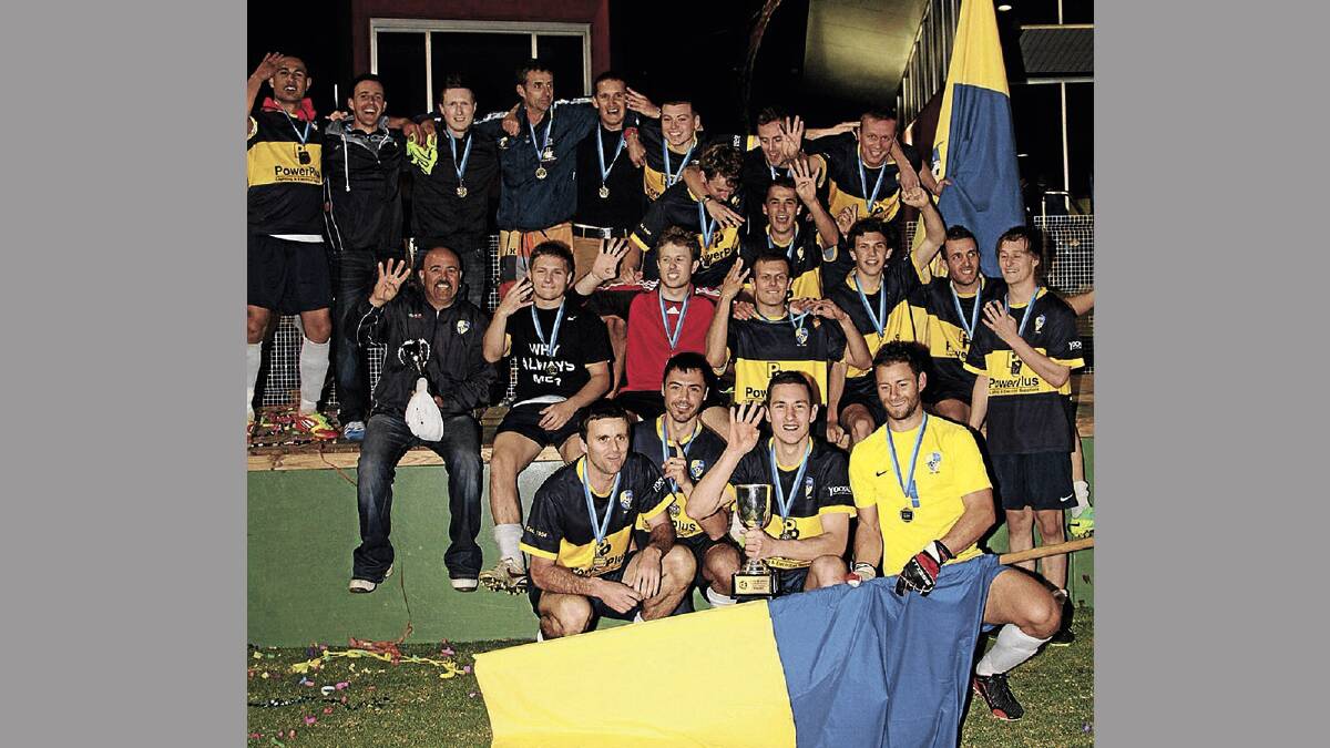 FOUR OF THE BEST: Yoogali Soccer Club celebrates after securing the GDFA first grade title – its fourth grand final win this season.