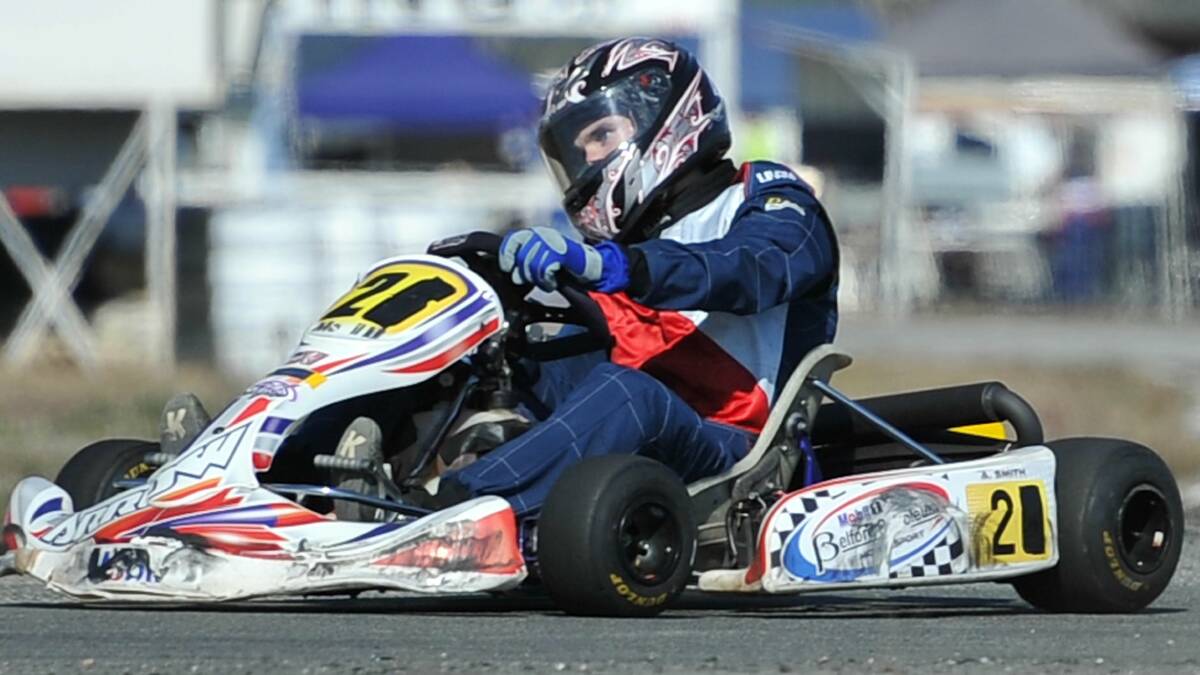 OFF AND RACING: Griffith's Adam Smith contests the Wagga round of the Southern Star series last year. The competition kicks off for 2014 this weekend at the Griffith Kart Club's facility on White Road.