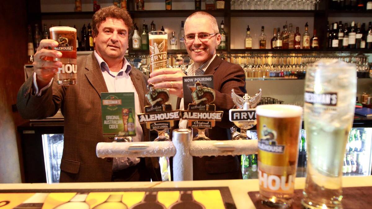 John Casella and Derek O'Donnell celebrate the launch of the Australian Beer Company.