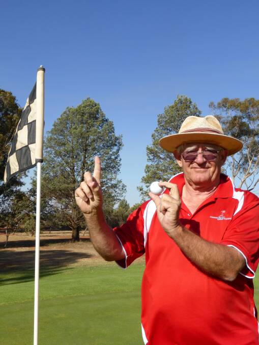 SLAM DUNK: Martin Sweeney only takes one stroke to find the cup on the second hardest par-three of Griffith Golf Club.