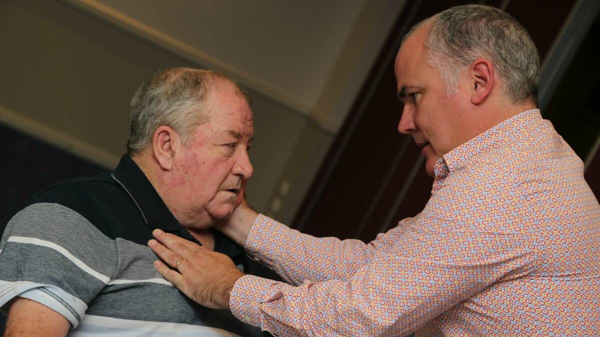 INVESTIGATION: MND patient Barry Lucas is examined by Macquarie University's Professor Dominic Rowe in Griffith on Sunday. 