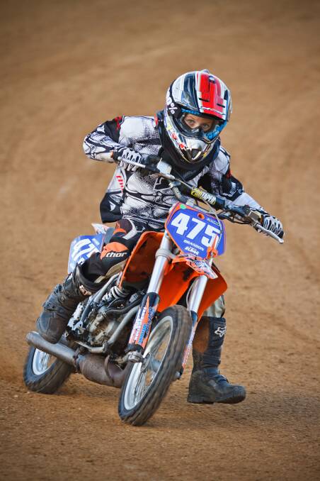 BURNS ON FIRE: Brandon Burns in his break-out year in the sport of dirt track motorbike racing, which earned him $1000 from Griffith Leagues Club.
