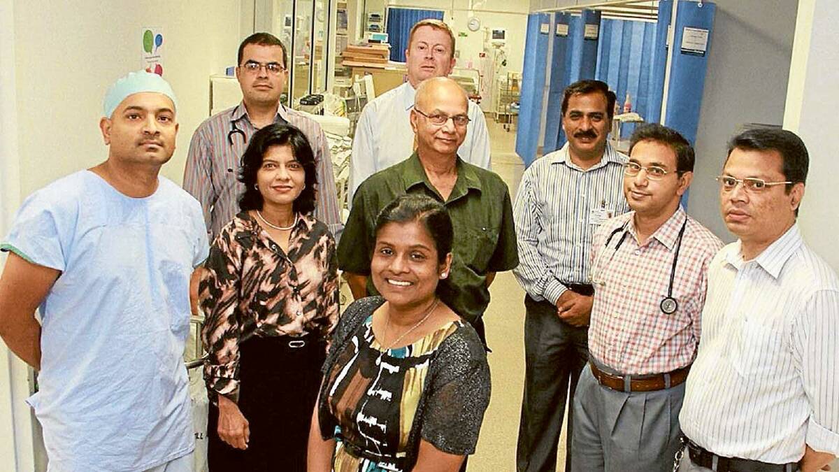 Anesthetist Dumindu Jayasinghe,  RMO Alwand Sherif, obstetrics and gynaecology (OB GYN) Shobha Mantravadi, surgeon Sunirmal Ghosh, director of medical services Pankaj Banga, specialist physician cardiologist Arun Chatterji, RMO Md Hussain and (front) rural generalist trainee Thayanithy Muhunthan, who will be watched over by hospital general manager Ian Power (centre back).