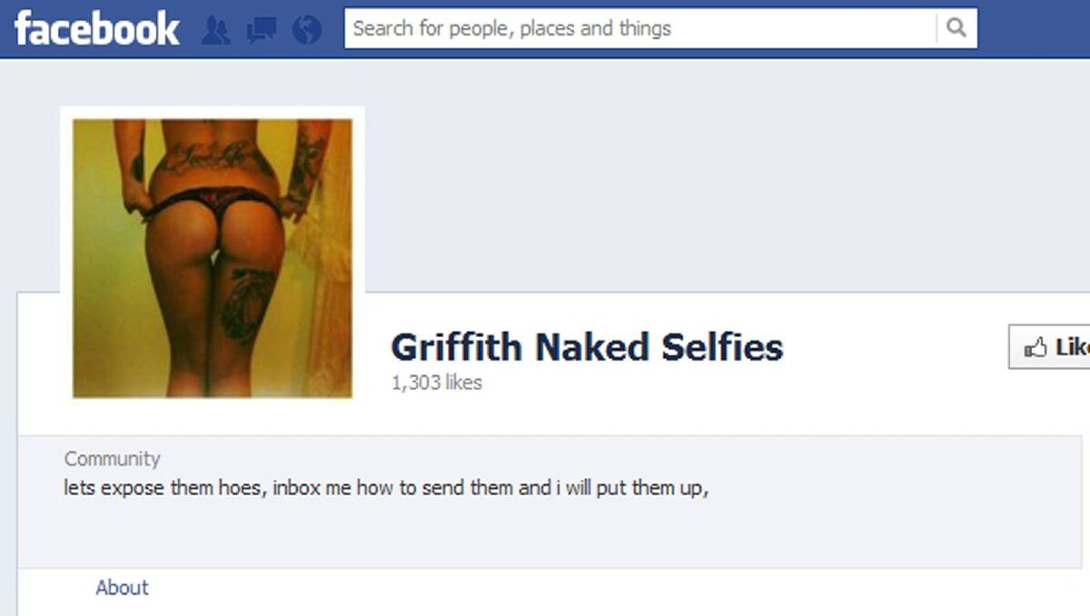 Rude shock: A screen grab of the “Griffith Naked Selfies” Facebook page that has sparked outrage in the community.
