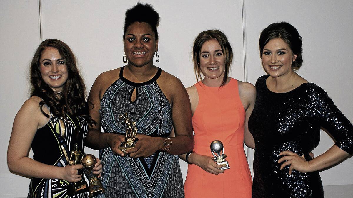 CREAM OF THE CROP: Showing off their awards are Swans A Grade netballers (from left) Peta Larkin, Anna Korovata, Maddie Testoni and coach Louise Robertson.