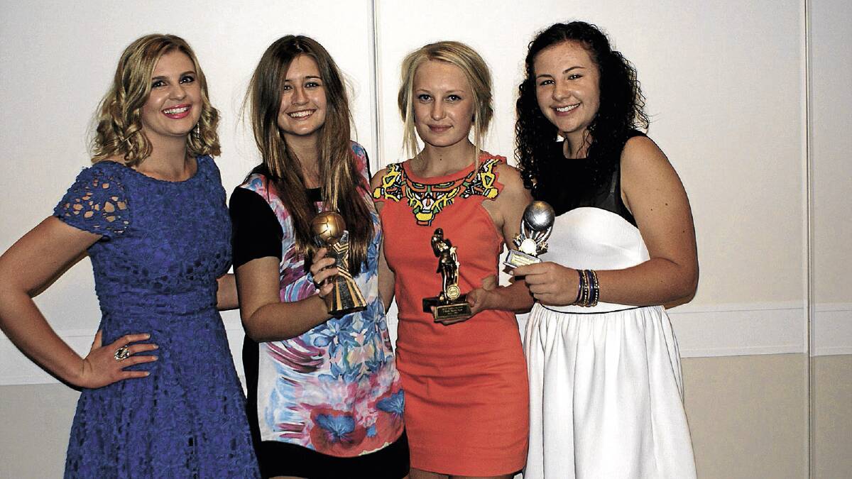 SHINING STARS: Swans B Grade netballers (from left) Hannah Toscan (coach), Maddie Robertson, Daisy Tyrell and Georgia Campbell.