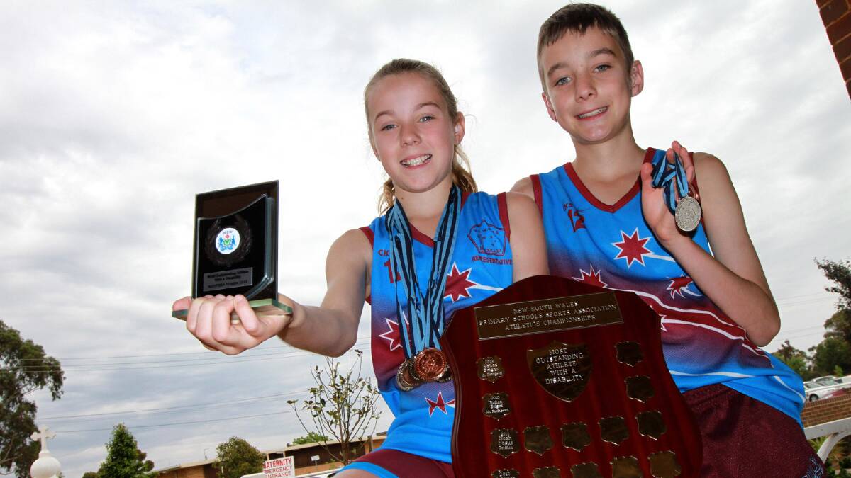 IN THE FAMILY: St Pat’s students Sarah, 10, and Noah Negus, 12, have been selected to represent the NSW PSSA at the forthcoming national athletics carnival in Brisbane.