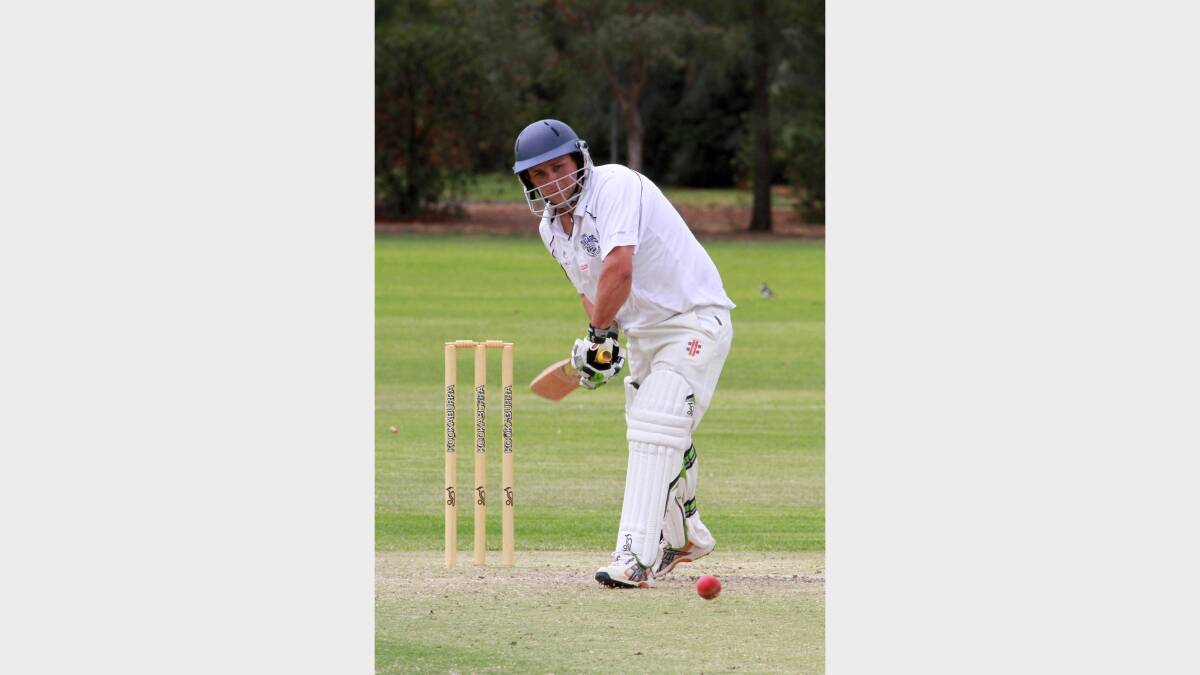 Coro batsman Rob Rand studies the oncoming ball. Picture: Anthony Stipo