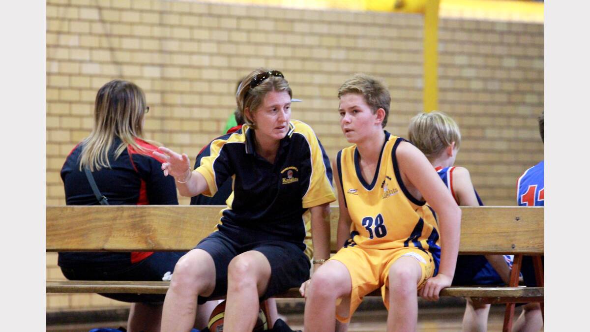 Narrandera Knights coach Toni Terr talks with player Cooper Irons. Picture: Anthony Stipo