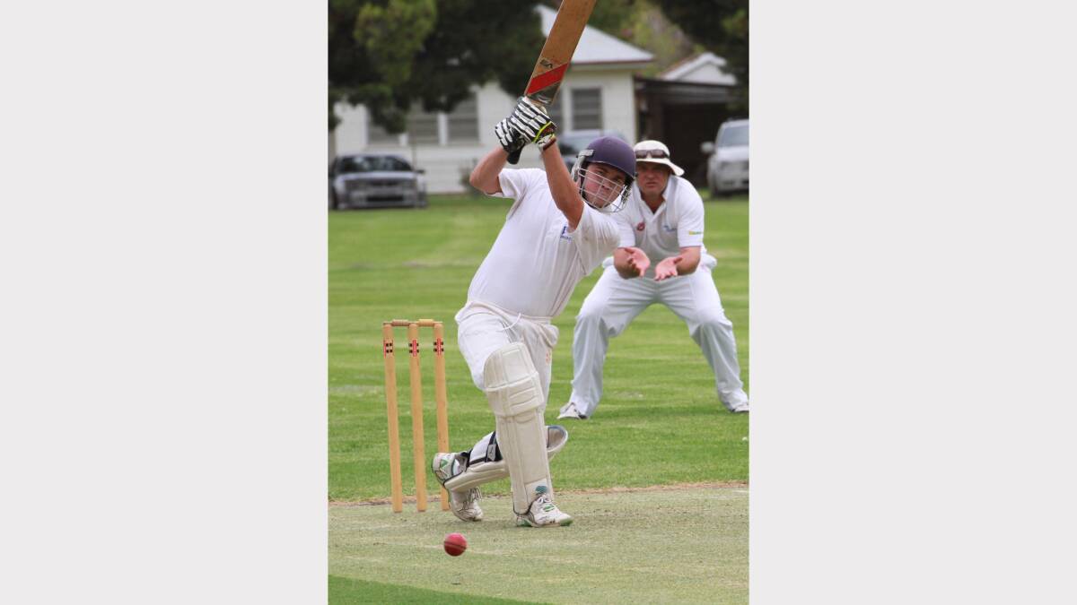 Exies batsman Jamie Winkler smashes a ball down the ground. Picture: Anthony Stipo